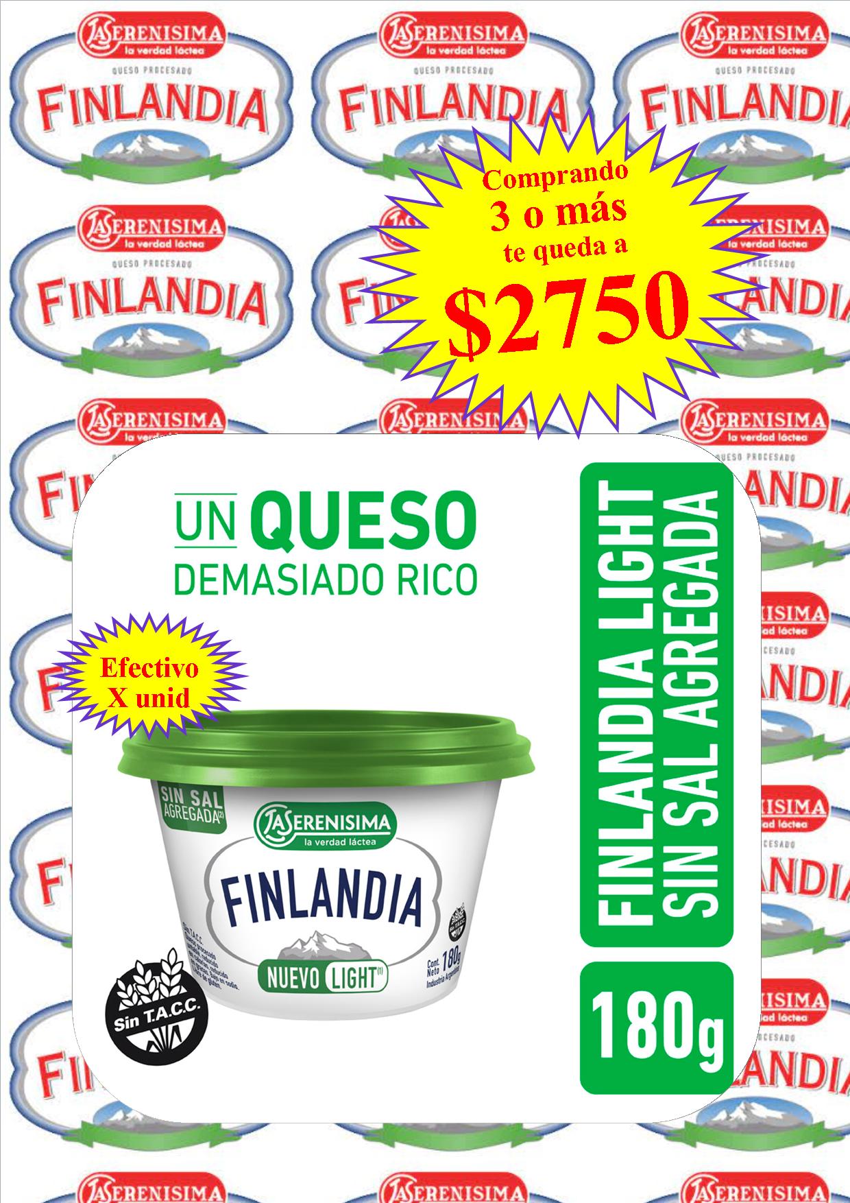 QUESO UNTABLE FINLANDIA LIGHT   BLANCO    SIN SAL 180GR BLANCO